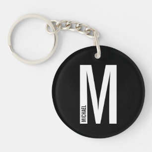Black Personalised Bold Monogram and Name Key Ring