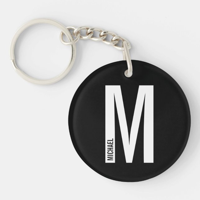 Black Personalised Bold Monogram and Name Key Ring (Front)