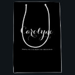 Black Personalised Bridesmaid Bridal Shower Medium Gift Bag<br><div class="desc">Give thank your bridesmaids,  flower girls,  maid of honour and other bridal parties using this customisable gift bag. It features black background colour with white modern calligraphy.</div>