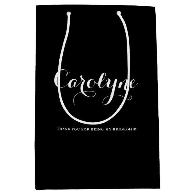 Black Personalised Bridesmaid Bridal Shower Medium Gift Bag (Front)
