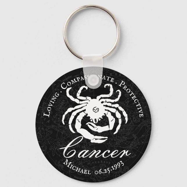 Black Personalised Cancer Zodiac Astrology Traits Key Ring (Front)