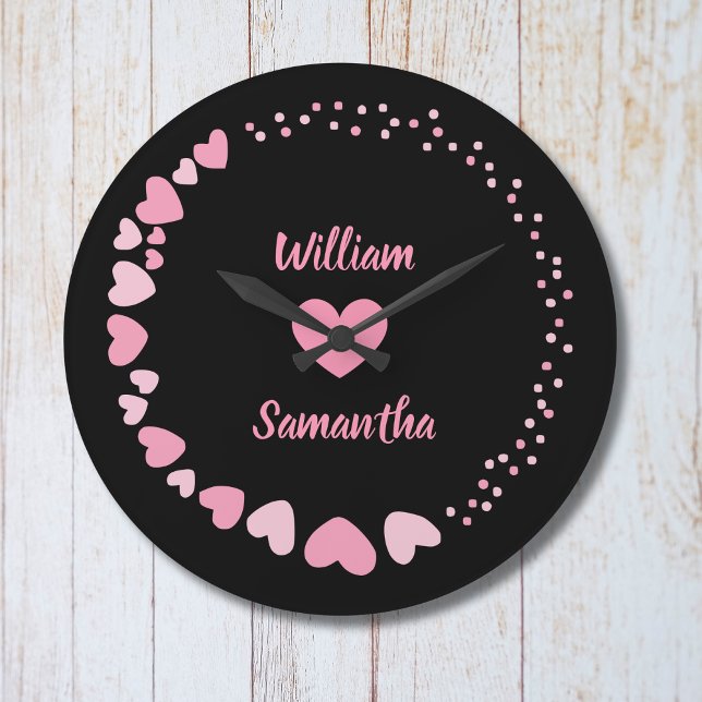 Black Personalised Couple Heart Wall Clock (Creator Uploaded)