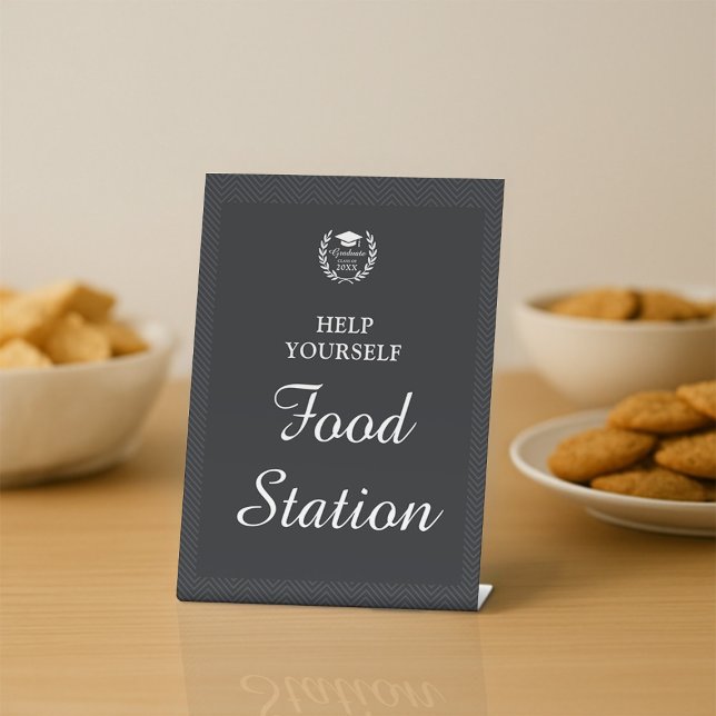 Black Personalised Food Station Graduation Party Pedestal Sign (Creator Uploaded)