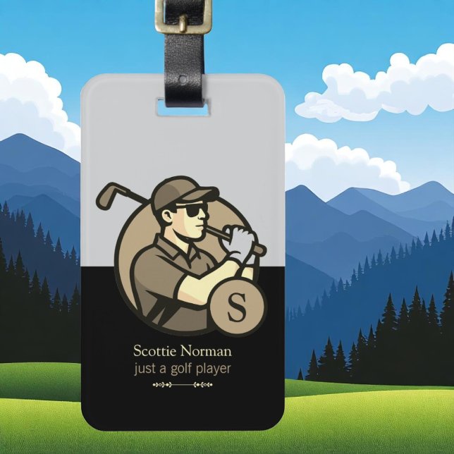 Black Personalised Golfer Monogram Luggage Tag (Creator Uploaded)