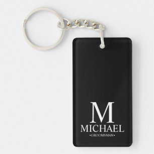 Black Personalised Groomsman Name and Monogram Key Ring