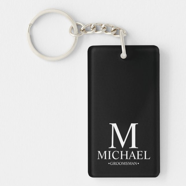 Black Personalised Groomsman Name and Monogram Key Ring (Front)
