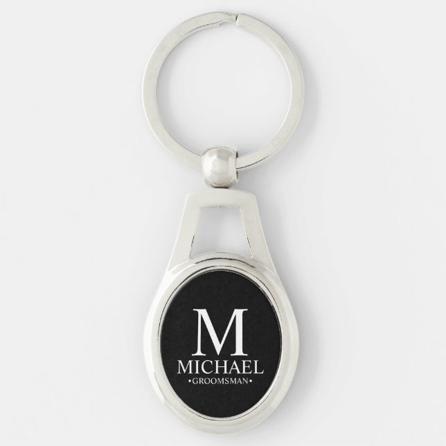 Black Personalised Groomsman Name and Monogram Key Ring (Front)