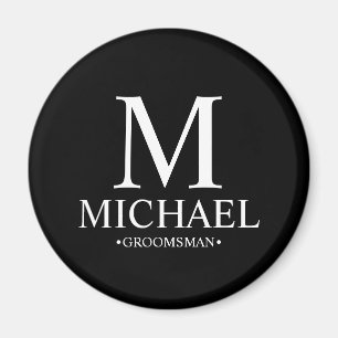 Black Personalised Groomsman Name and Monogram Magnet