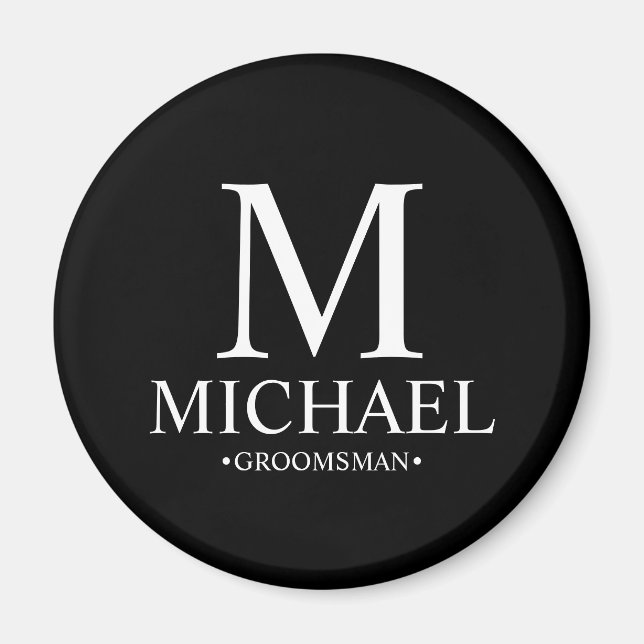 Black Personalised Groomsman Name and Monogram Magnet (Front)