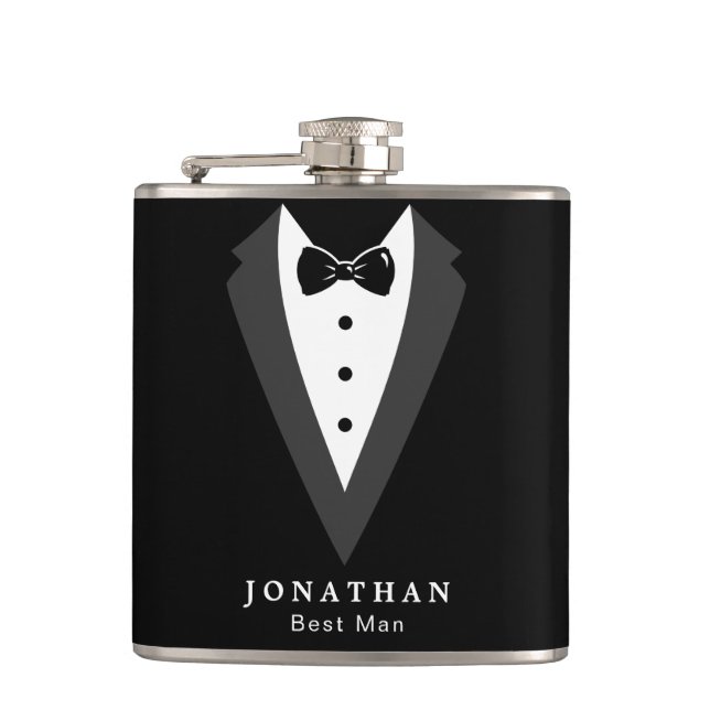 Black Personalised Groomsman Vinyl Wrapped Flask (Front)