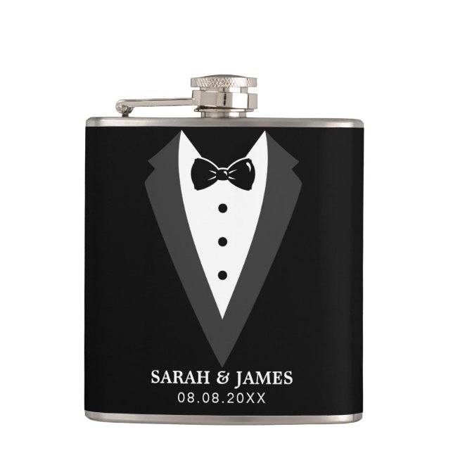 Black Personalised Groomsman Vinyl Wrapped Flask (Front)