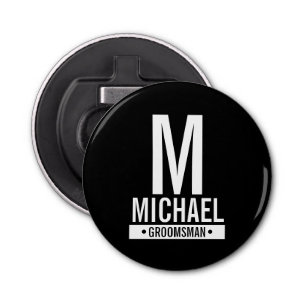Black Personalised Groomsman's Monogram and Name Bottle Opener