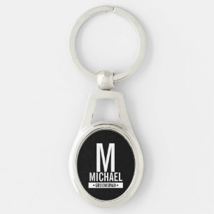 Black Personalised Groomsman's Monogram and Name Key Ring