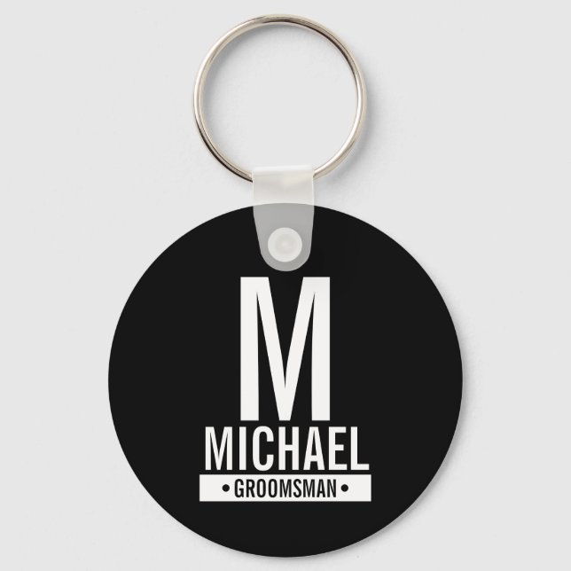 Black Personalised Groomsman's Monogram and Name Key Ring (Front)