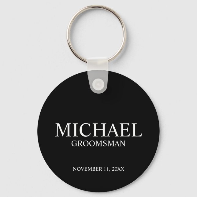 Black Personalised Groomsman's Name and Monogram Key Ring (Front)