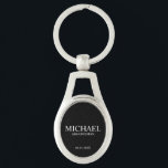 Black Personalised Groomsman's Name and Monogram Key Ring<br><div class="desc">Modern Personalised Groomsman Gifts
featuring personalised groomsman's name,  title and wedding date in white classic serif font style on black background.

Also perfect for Best Man,  Father of the Bride and more.</div>