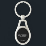 Black Personalised Groomsman's Name and Monogram Key Ring<br><div class="desc">Modern Personalised Groomsman Gifts
featuring personalised groomsman's name,  title and wedding date in white classic serif font style on black background.

Also perfect for Best Man,  Father of the Bride and more.</div>