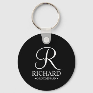 Black Personalised Groomsman's Name and Monogram Key Ring