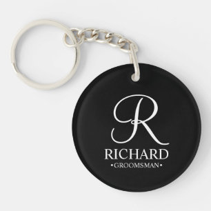 Black Personalised Groomsman's Name and Monogram Key Ring
