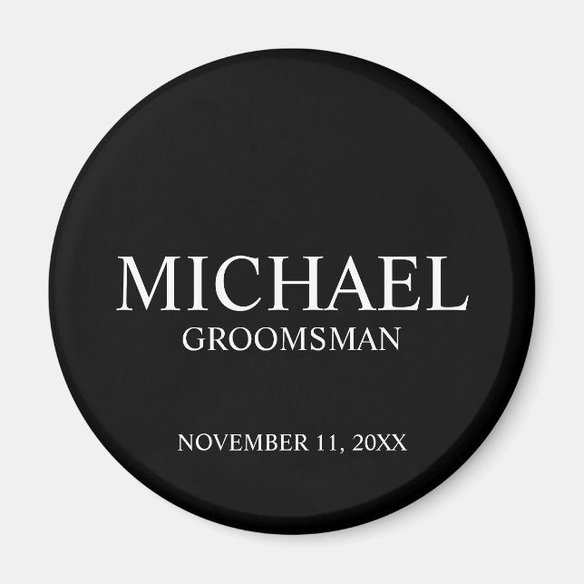 Black Personalised Groomsman's Name and Monogram Magnet (Front)