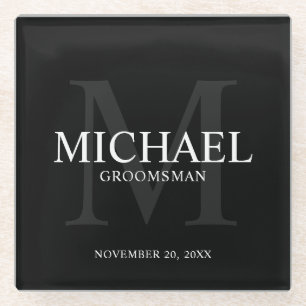 Black Personalised Groomsmen Glass Coaster