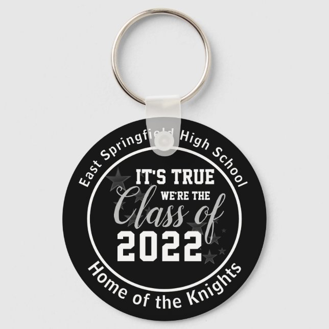 Black Personalised High School Class of 2022  Key Ring (Front)