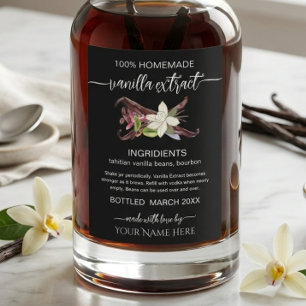 Black Personalised Homemade Vanilla Extract Label
