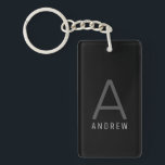 Black Personalised Initial Modern Monogram Key Ring<br><div class="desc">Modern elegant and understated masculine monogram initial and custom name on a personalised rectangle plastic key chain in a classic minimal,  professional-looking sans-serif font for a simple and professional and modern look.</div>