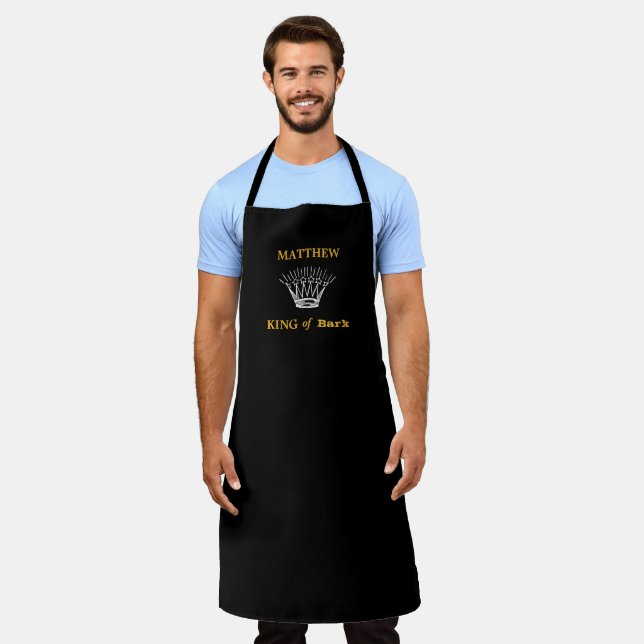 Black Personalised King of Bark Funny Apron (Worn)