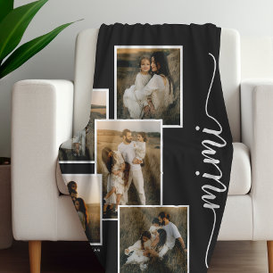 Black Personalised Mimi Grandkid 5 Photo Collage  Fleece Blanket