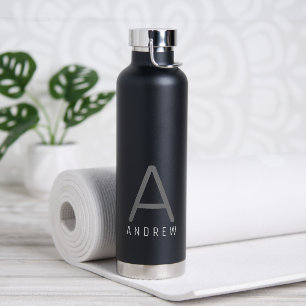 Black Personalised Modern Monogram Large Water Bottle