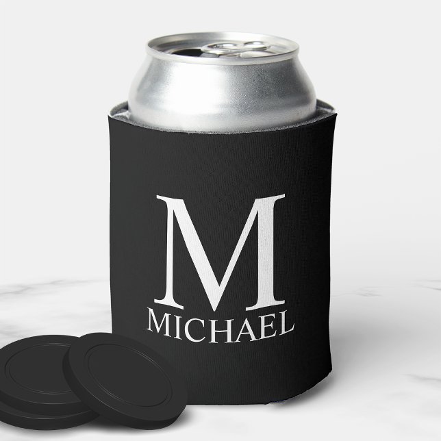 Black Personalised Monogram and Name Can Cooler (Creator Uploaded)