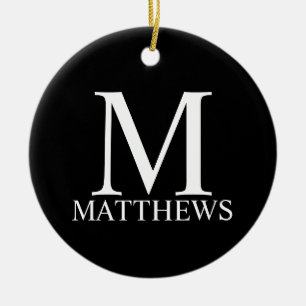 Black Personalised Monogram and Name Ceramic Ornament
