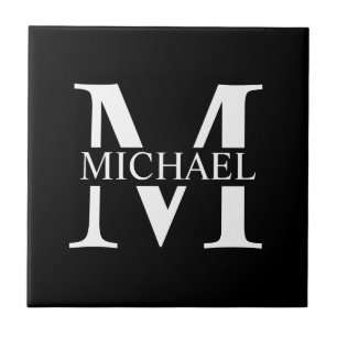 Black Personalised Monogram and Name Ceramic Tile