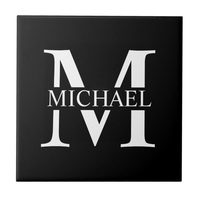 Black Personalised Monogram and Name Ceramic Tile (Front)