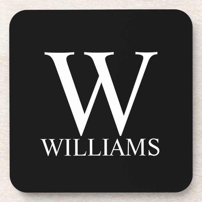 Black Personalised Monogram and Name Coaster (Front)