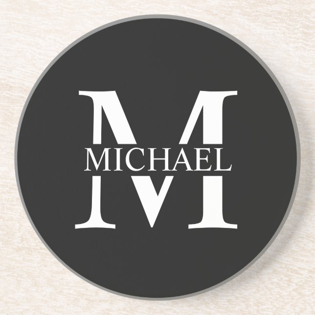 Black Personalised Monogram and Name Coaster (Front)