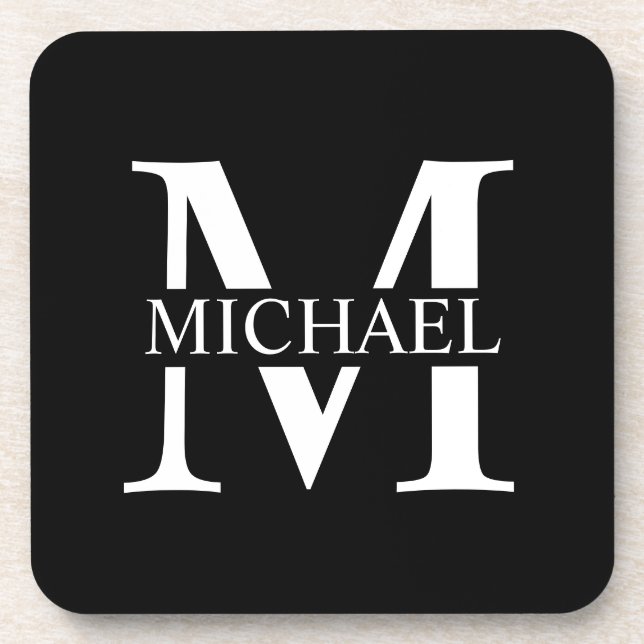 Black Personalised Monogram and Name Coaster (Front)
