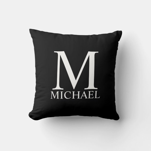 Black Personalised Monogram and Name Cushion (Front)