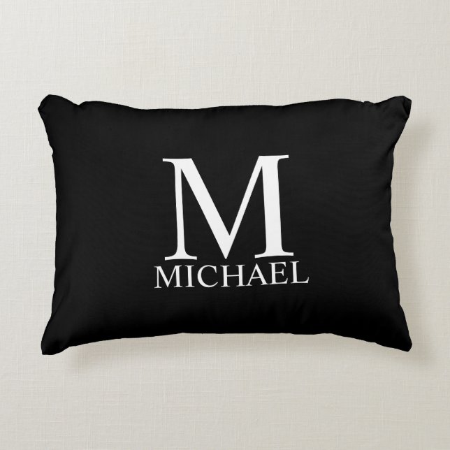 Black Personalised Monogram and Name Decorative Cushion (Front)