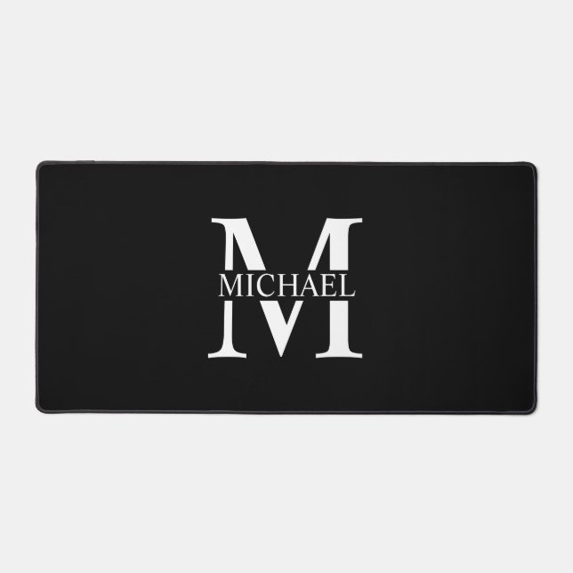 Black Personalised Monogram and Name Desk Mat (Front)