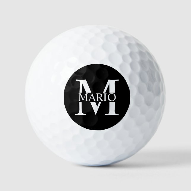 Black Personalised Monogram and Name Golf Balls (Front)