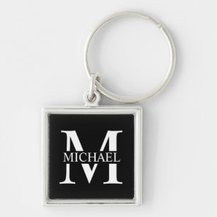 Black Personalised Monogram and Name Key Ring