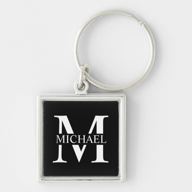 Black Personalised Monogram and Name Key Ring (Front)