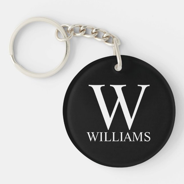 Black Personalised Monogram and Name Key Ring (Front)