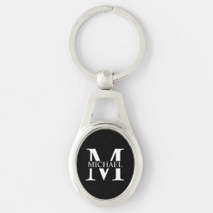 Black Personalised Monogram and Name Key Ring