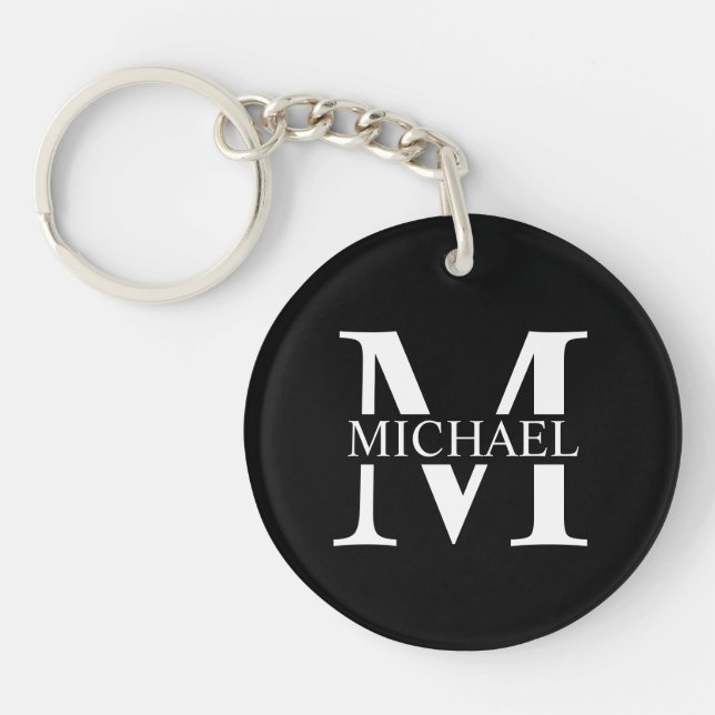 Black Personalised Monogram and Name Key Ring (Front)