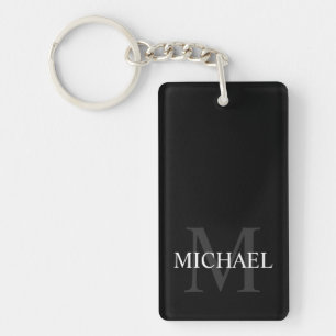Black Personalised Monogram and Name Key Ring