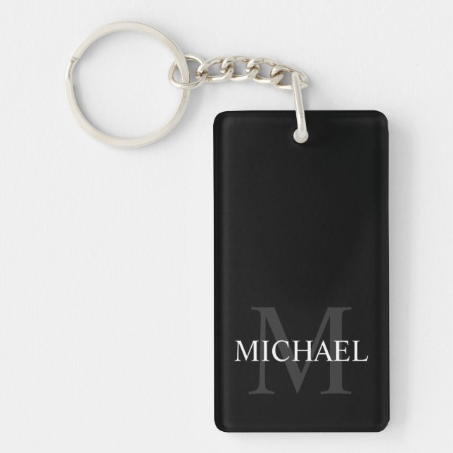 Black Personalised Monogram and Name Key Ring (Front)