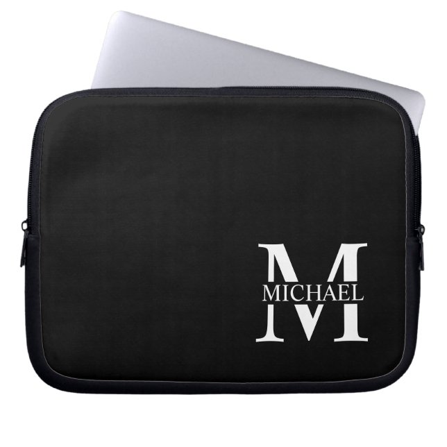 Black Personalised Monogram and Name Laptop Sleeve (Front)
